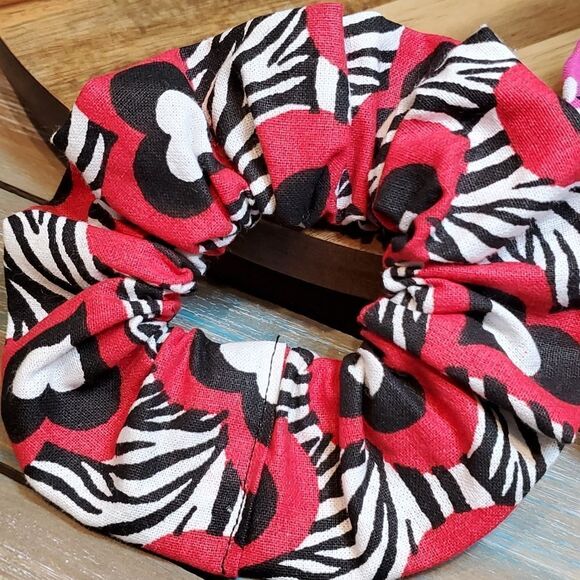 #15  Zebra Hearts, Fuchsia Western Paisley & Black Floral Hair Scrunchies Adult - Picture 2 of 4